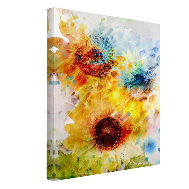 Canvastavlor blommor  Watercolour Flowers Sunflowers