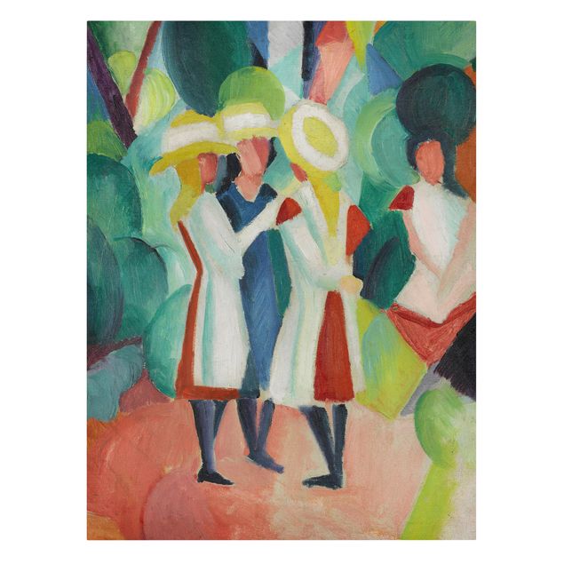 Canvastavlor konstutskrifter August Macke - Three Girls in yellow Straw Hats