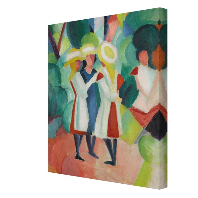 Tavlor konstutskrifter August Macke - Three Girls in yellow Straw Hats