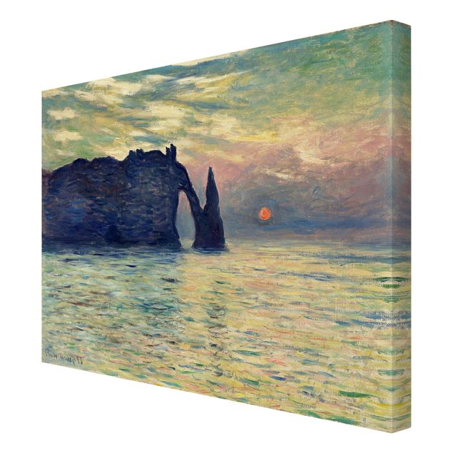 Canvastavlor solnedgångar Claude Monet - The Cliff, Étretat, Sunset