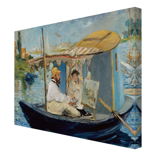 Canvastavlor konstutskrifter Edouard Manet - Claude Monet Painting On His Studio Boat