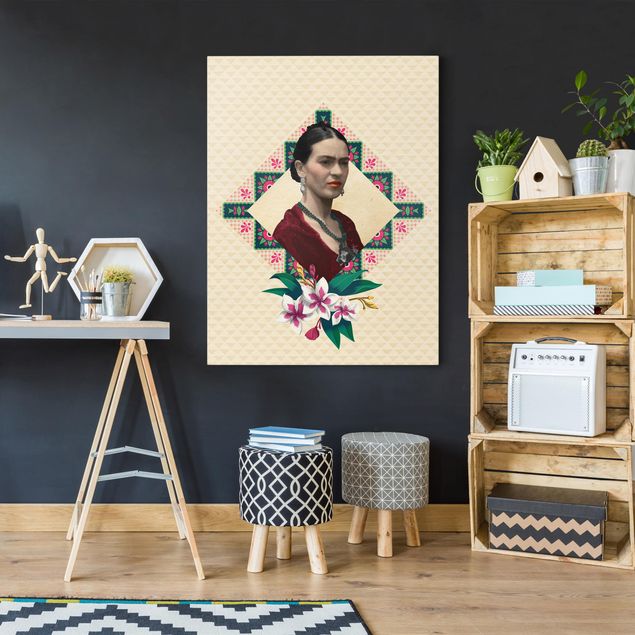 Canvastavlor blommor  Frida Kahlo - Flowers And Geometry
