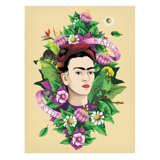Tavlor porträtt Frida Kahlo - Frida, Äffchen und Papagei