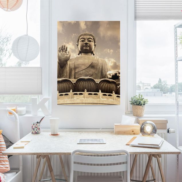Canvastavlor andlig Big Buddha Sepia