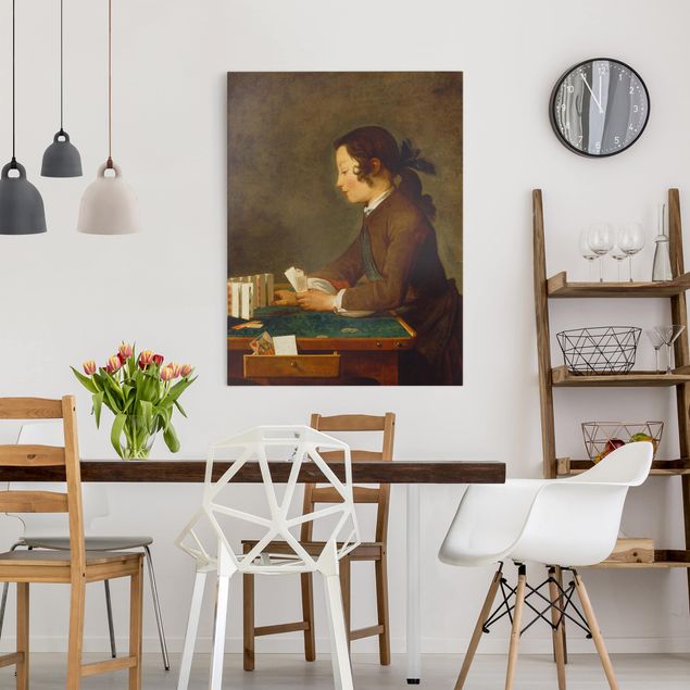 Konstutskrifter Jean-Baptiste Siméon Chardin - Young Girl (young Boy?) builds a House of Cards