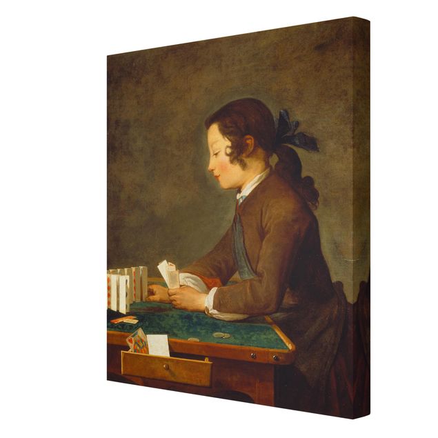 Canvastavlor konstutskrifter Jean-Baptiste Siméon Chardin - Young Girl (young Boy?) builds a House of Cards