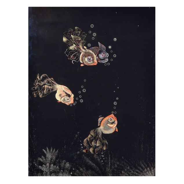 Konststilar Jean Dunand - Underwater Scene with red and golden Fish, Bubbles