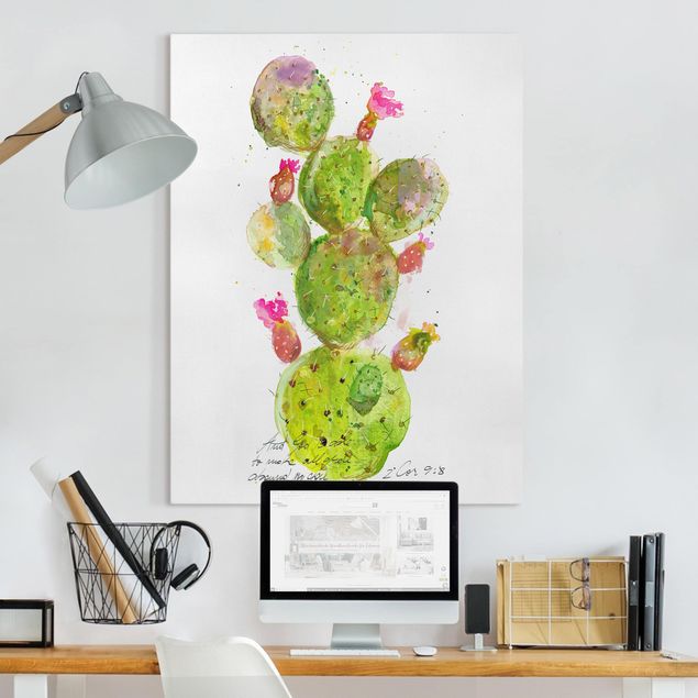 Canvastavlor blommor  Cactus With Bibel Verse III