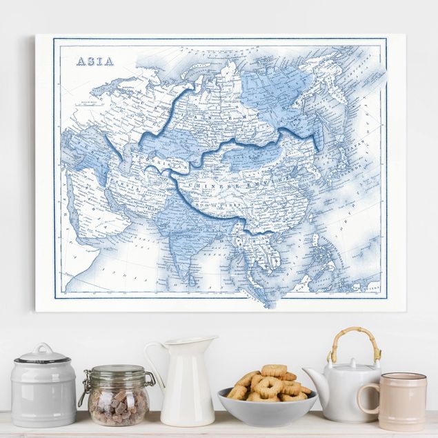 Canvastavlor världskartor Map In Blue Tones - Asia