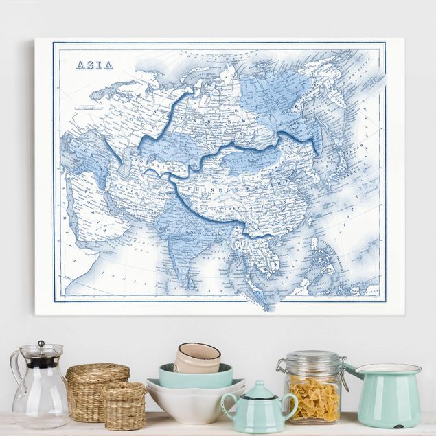 Kök dekoration Map In Blue Tones - Asia