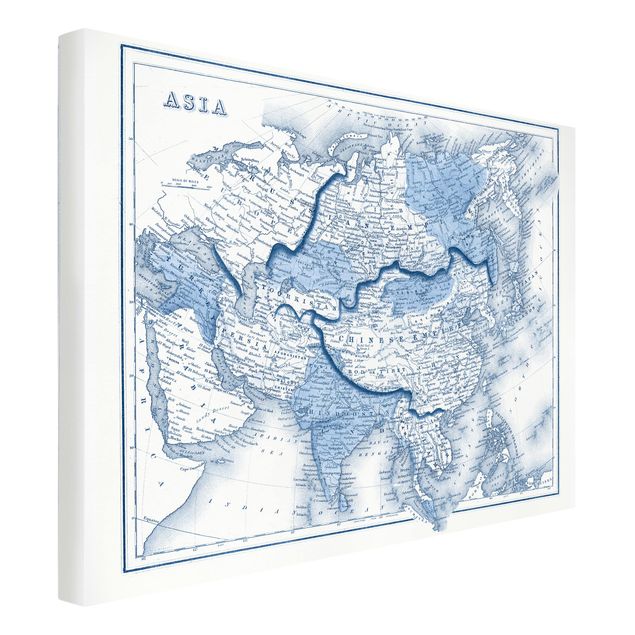 Canvastavlor vintage Map In Blue Tones - Asia
