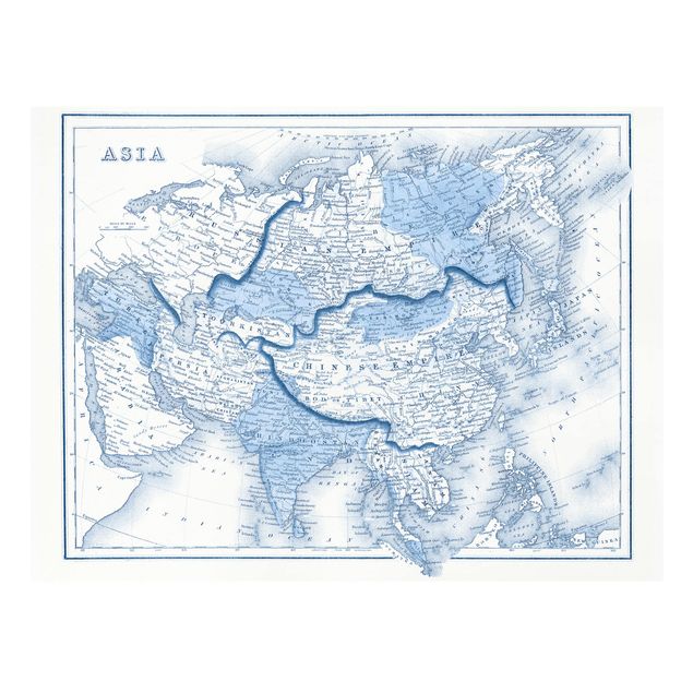 Tavlor blå Map In Blue Tones - Asia