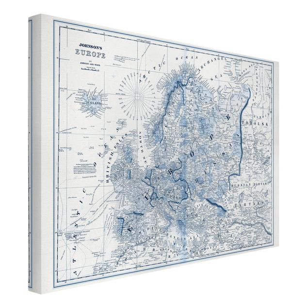Canvastavlor vintage Map In Blue Tones - Europe