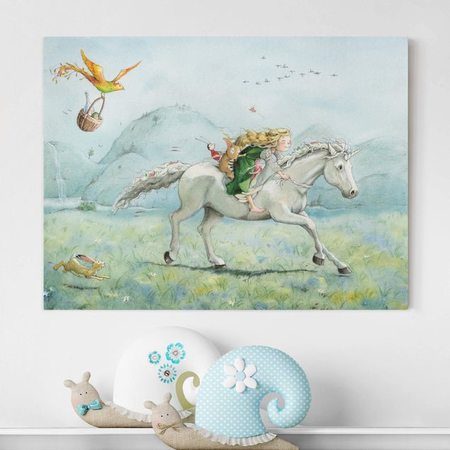 Canvastavlor djur Lilia the little Princess- On The Unicorn