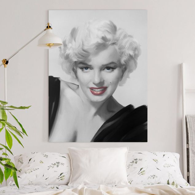 Canvastavlor svart och vitt Marilyn On Sofa