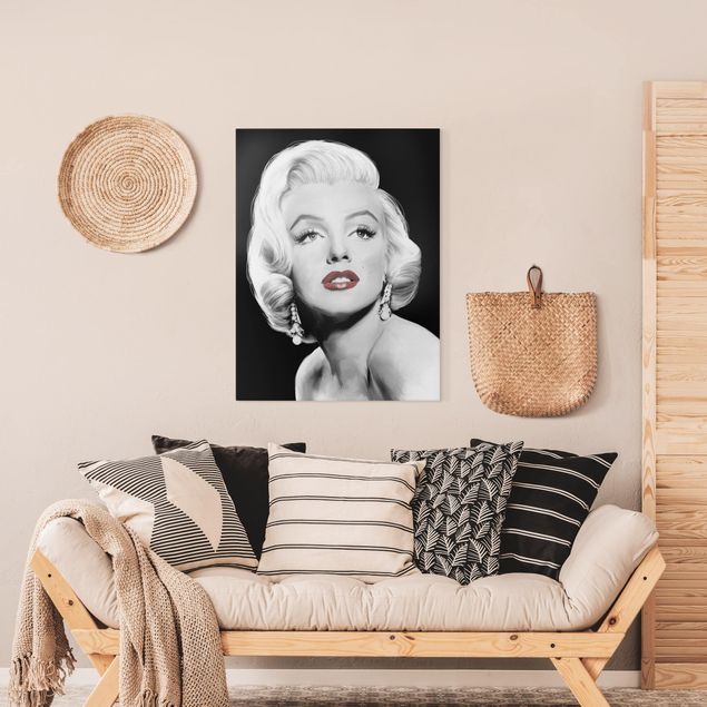 Canvastavlor svart och vitt Marilyn With Earrings
