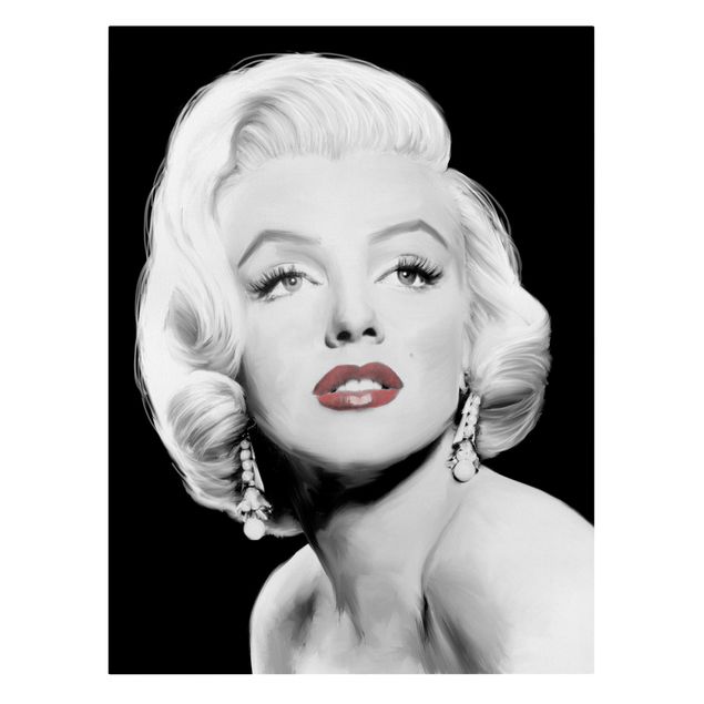 Tavlor svart och vitt Marilyn With Earrings