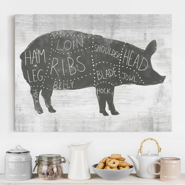 Canvastavlor svart och vitt Butcher Board - Pig