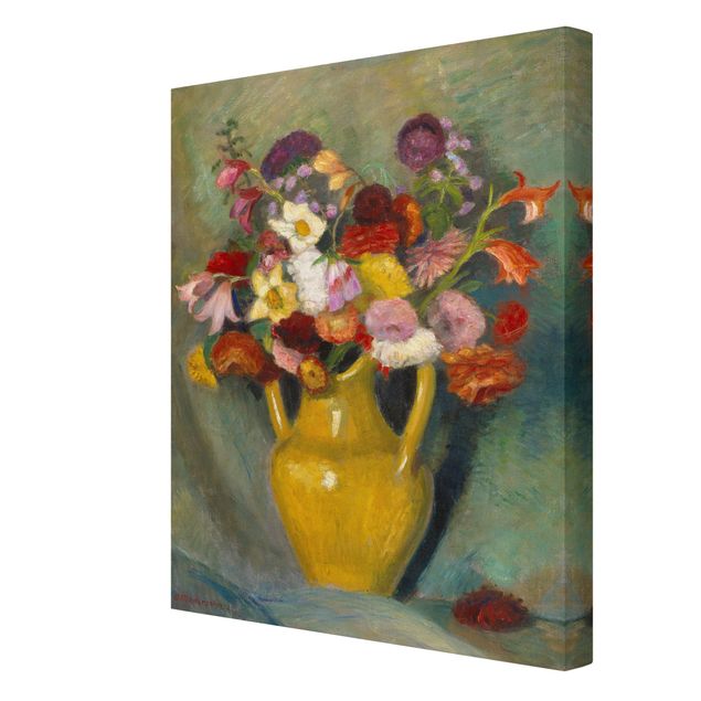 Tavlor blommor Otto Modersohn - Colourful Bouquet in Yellow Clay Jug