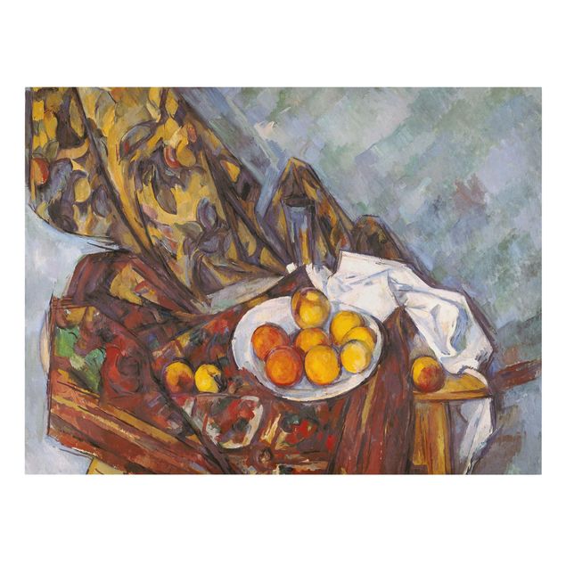 Konststilar Paul Cézanne - Still Life, Flower Curtain, And Fruits