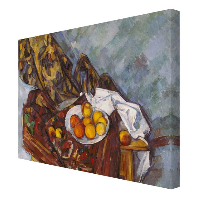 Canvastavlor konstutskrifter Paul Cézanne - Still Life, Flower Curtain, And Fruits