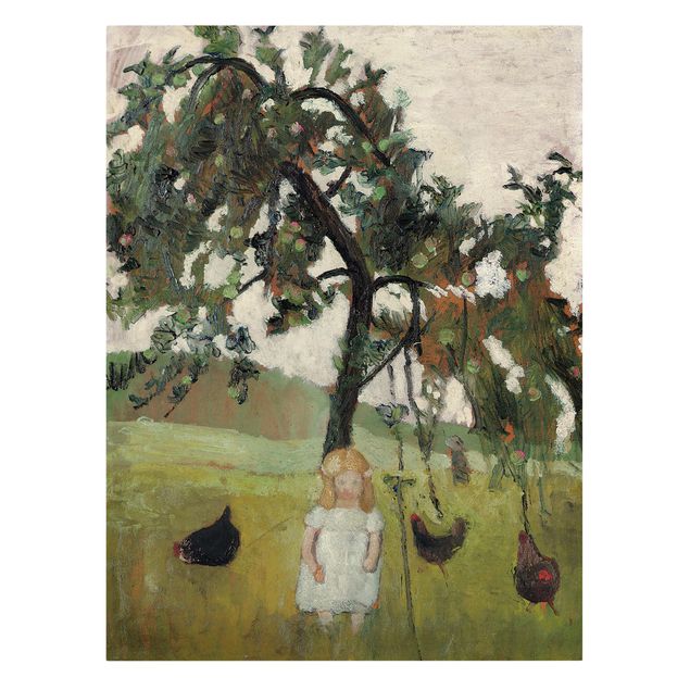Canvastavlor konstutskrifter Paula Modersohn-Becker - Elsbeth with Chickens under Apple Tree