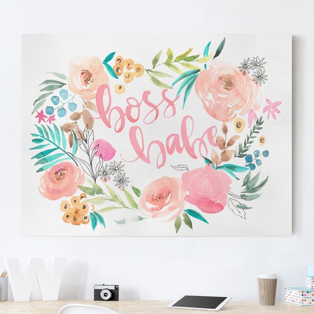 Canvastavlor blommor  Pink Flowers - Boss Babe