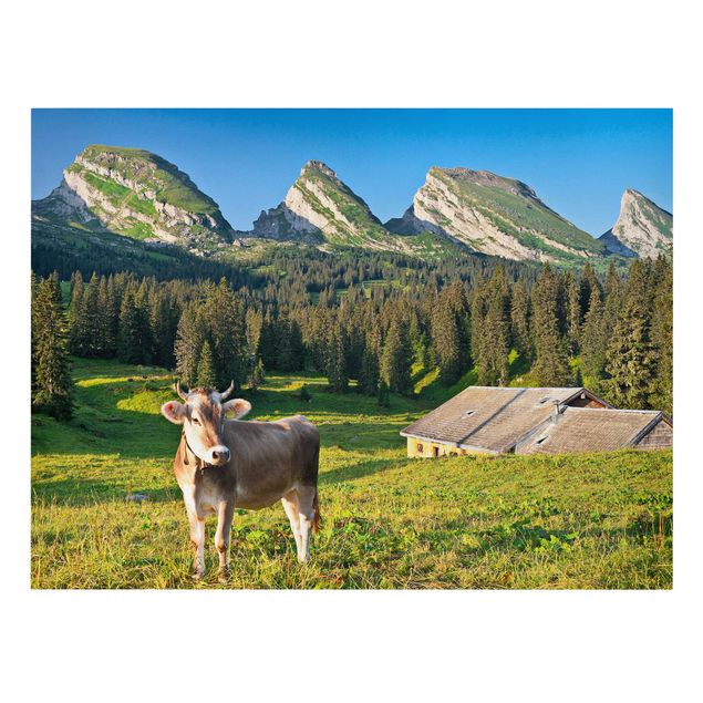 Tavlor bergen Swiss Alpine Meadow With Cow