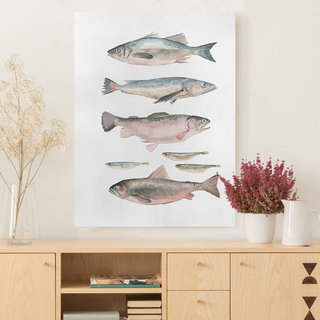 Canvastavlor fisk Seven Fish In Watercolour I