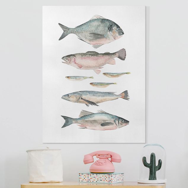 Canvastavlor fisk Seven Fish In Watercolour II