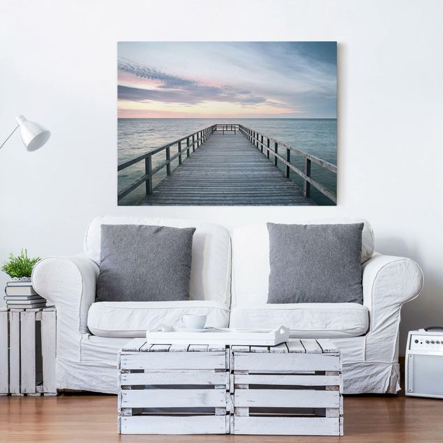 Canvastavlor solnedgångar Landing Bridge Boardwalk