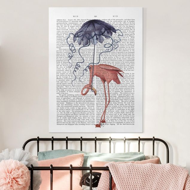 Canvastavlor fåglar Animal Reading - Flamingo With Umbrella