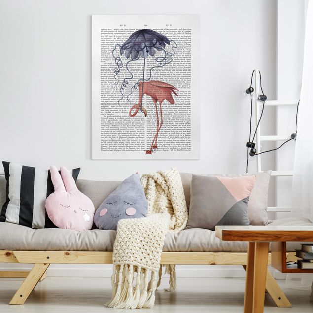 Canvastavlor ordspråk Animal Reading - Flamingo With Umbrella