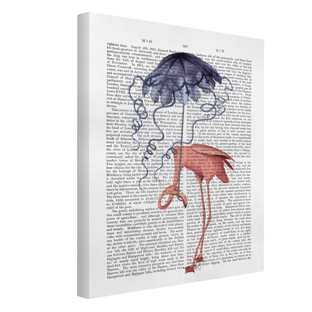 Canvastavlor djur Animal Reading - Flamingo With Umbrella
