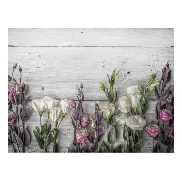 Tavlor blommor  Tulip Rose Shabby Wood Look