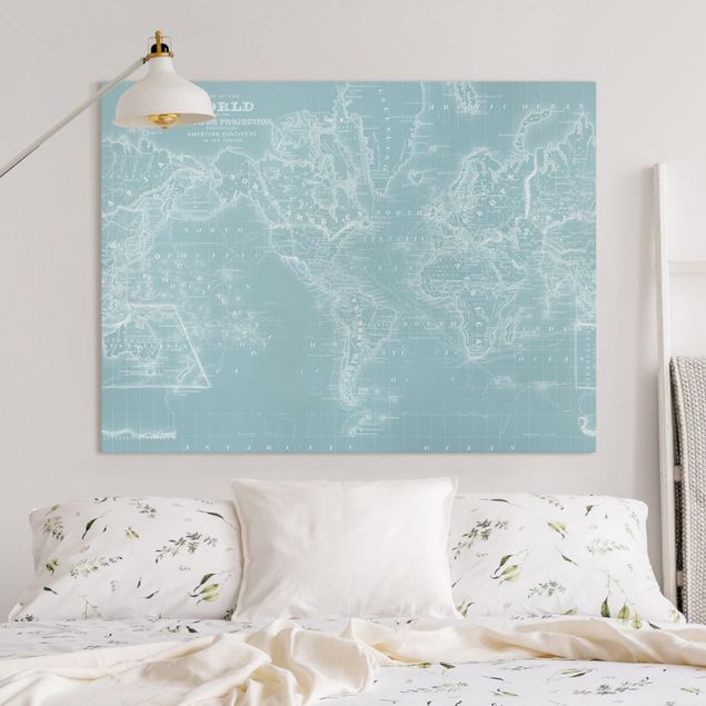 Canvastavlor världskartor World Map In Ice Blue