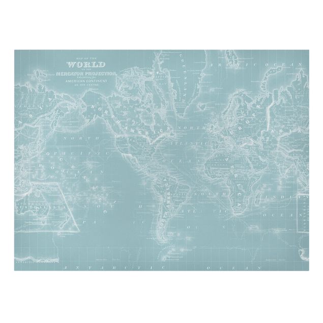 Tavlor blå World Map In Ice Blue