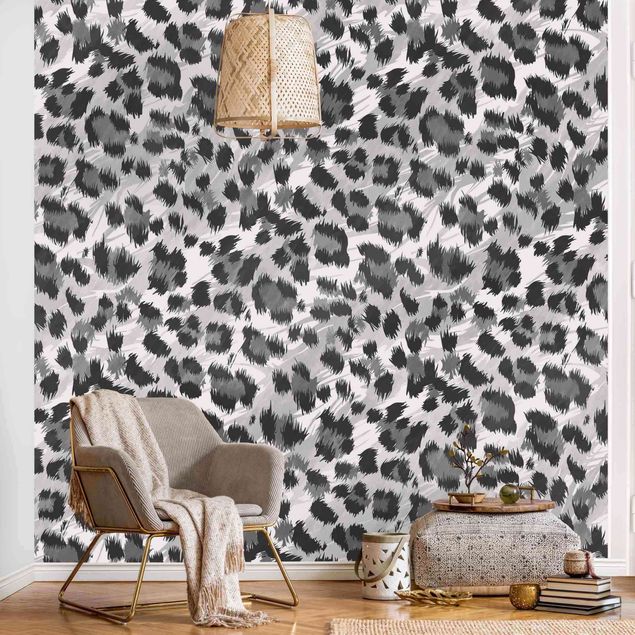 Mönstertapet Leopard Print With Watercolour Pattern In Grey