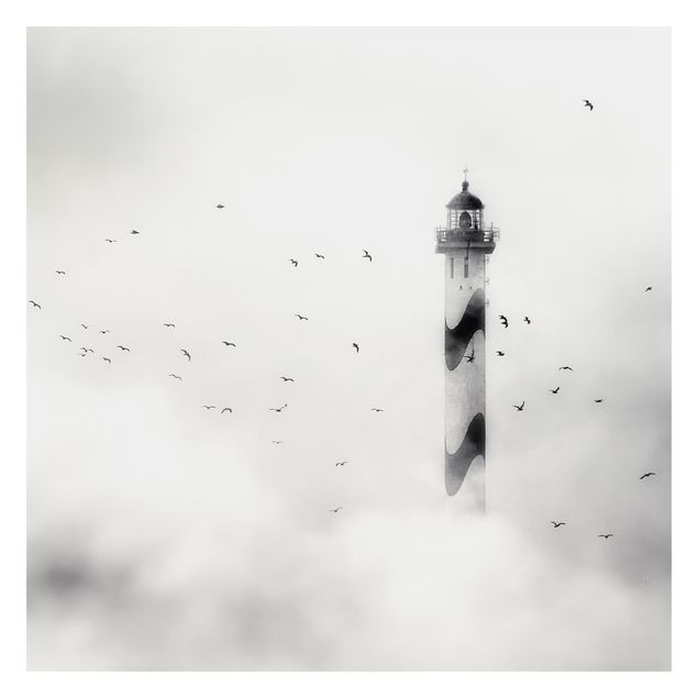 Fototapeter vit Lighthouse In The Fog