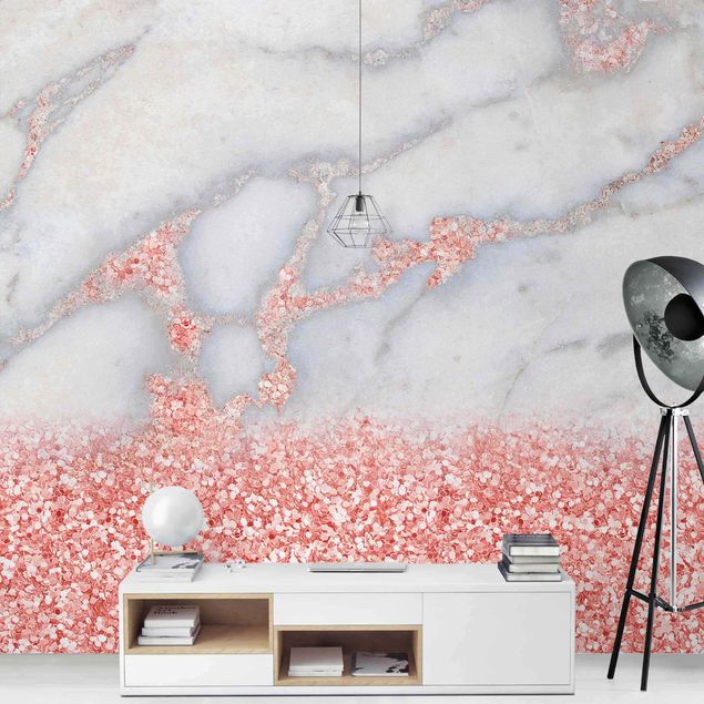 Fototapeter marmor utseende Marble Look With Pink Confetti