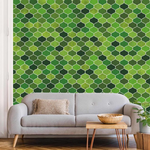 Mönstertapet Moroccan Watercolour Pattern Green