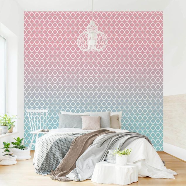 Tapeter geometrisk Moroccan Pattern With Gradient In Pink Blue
