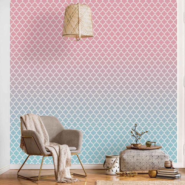 Mönstertapet Moroccan Pattern With Gradient In Pink Blue