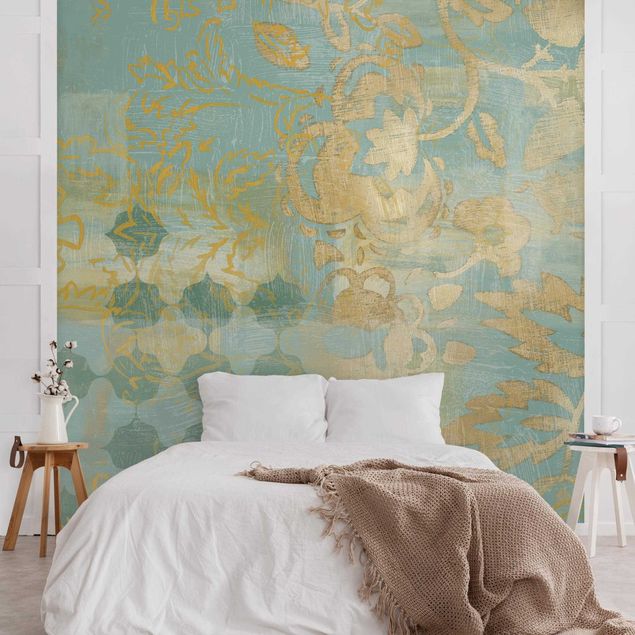 Fototapeter guld och silver Moroccan Collage In Gold And Turquoise II