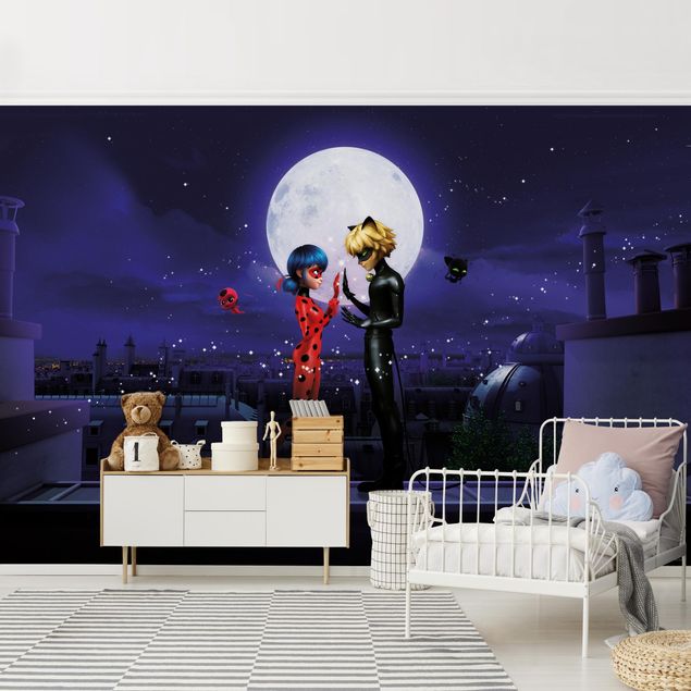 Fototapeter Paris Miraculous Lady Bug And Cat Noir In The Moonlight