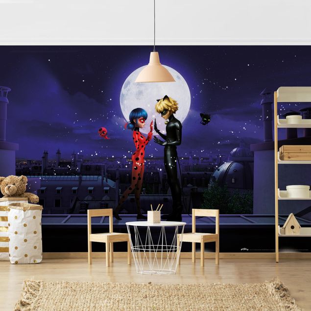 Tapeter modernt Miraculous Lady Bug And Cat Noir In The Moonlight
