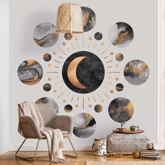 Fototapeter guld och silver Moon Phases Abstract Gold