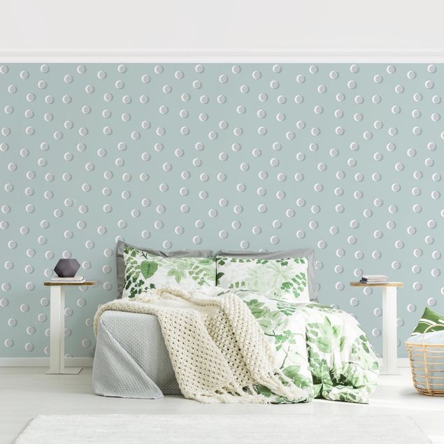 Mönstertapet Pattern With Dots And Circles On Bluish Grey