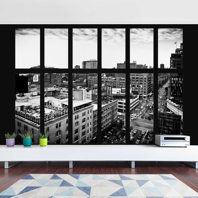 Fototapeter arkitektur och skyline New York Window View Black And White