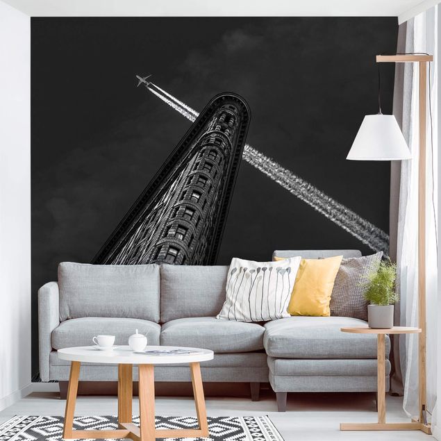 Tapeter industriell New York Flat Iron With Airplane